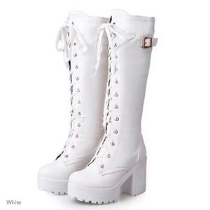 Knee-High Chunky White Boots